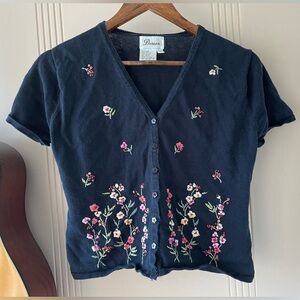 Vintage Darian Short Sleeve Cardigan Embroidered Flowers